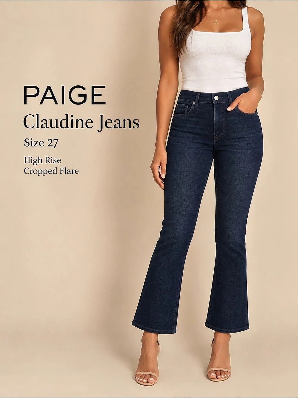 PAIGE Claudine Dark Wash Cropped Flare Jeans Size 27